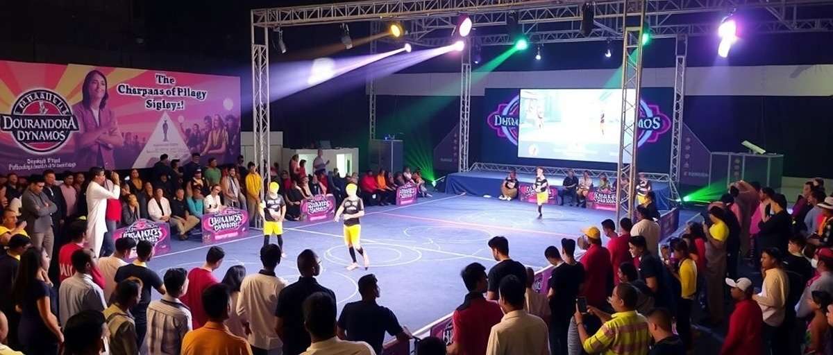 Dharbandora Dynamos National Championship Dharbandora Dynamos national tournament finals in Goa showing large crowd watching players compete on stage